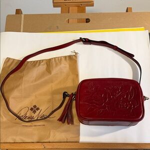 Patricia Nash Red Embossed Leather Josie Crossbody with Tassel